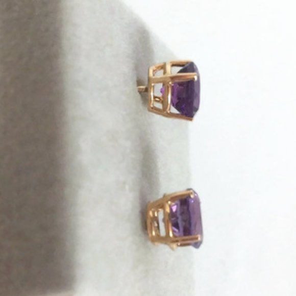 7mm Round Stud Amethyst Earrings 14K Prong Set NEW - Picture 6 of 10